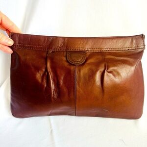 Vintage brown, genuine, leather clutch handbag